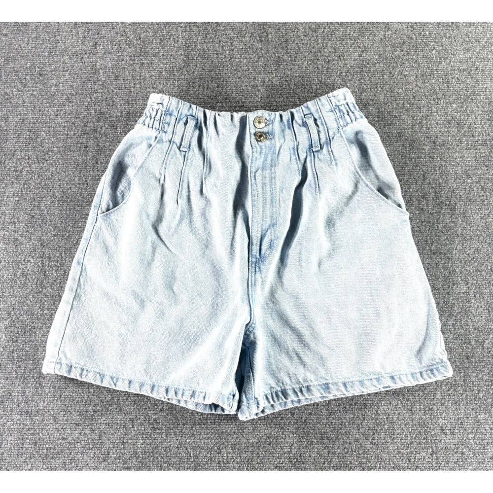 Zara Womens High Rise Paperbag Waist Denim Shorts Light Wash Blue Size 8